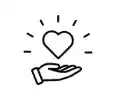 Hand holding glowing heart icon, symbolizing care and support