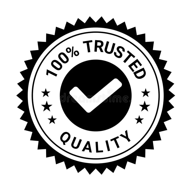 100% Trusted Quality seal with checkmark and stars, symbolizing reliability and excellence in products.